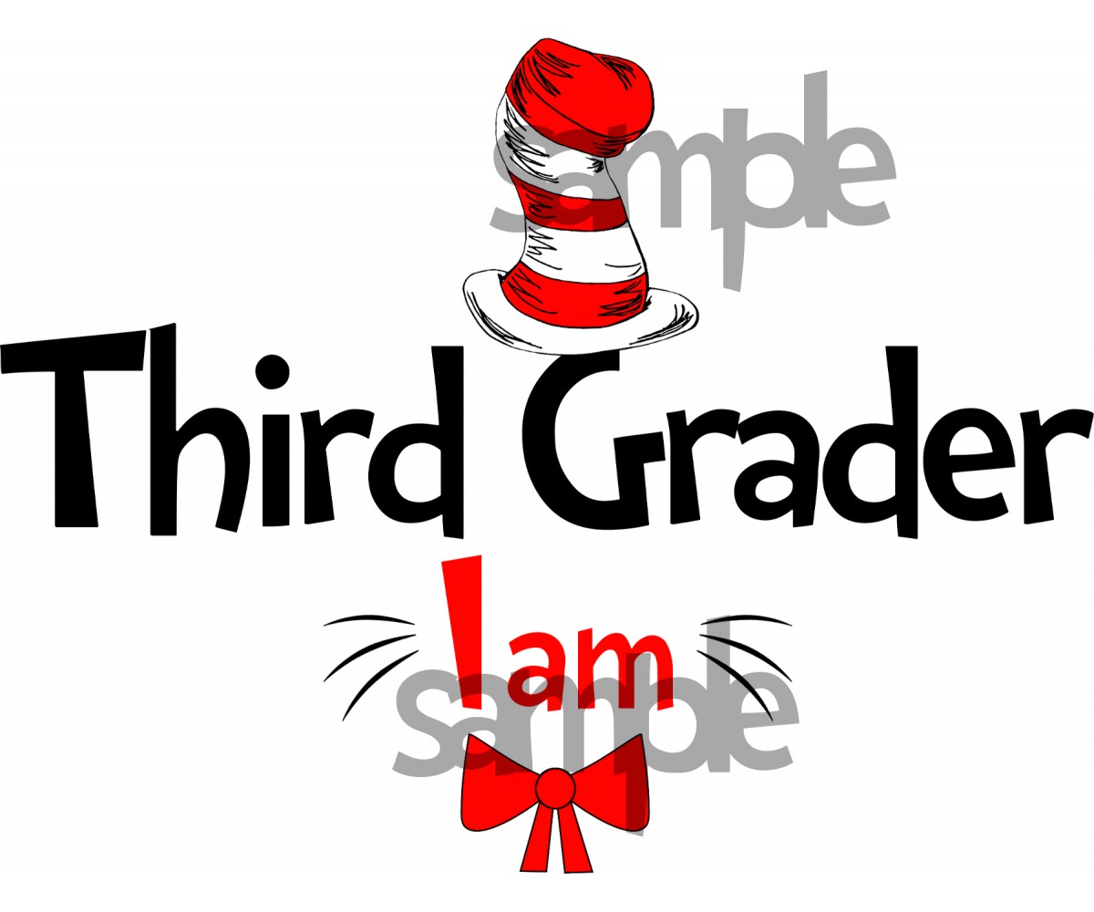 Third Grader I am iron on transfer, Cat in the Hat iron on transfer for Third Grader, (1s)